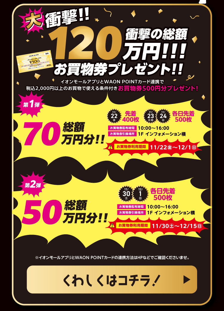 大衝撃!! 総額120万円お買物券プレゼント